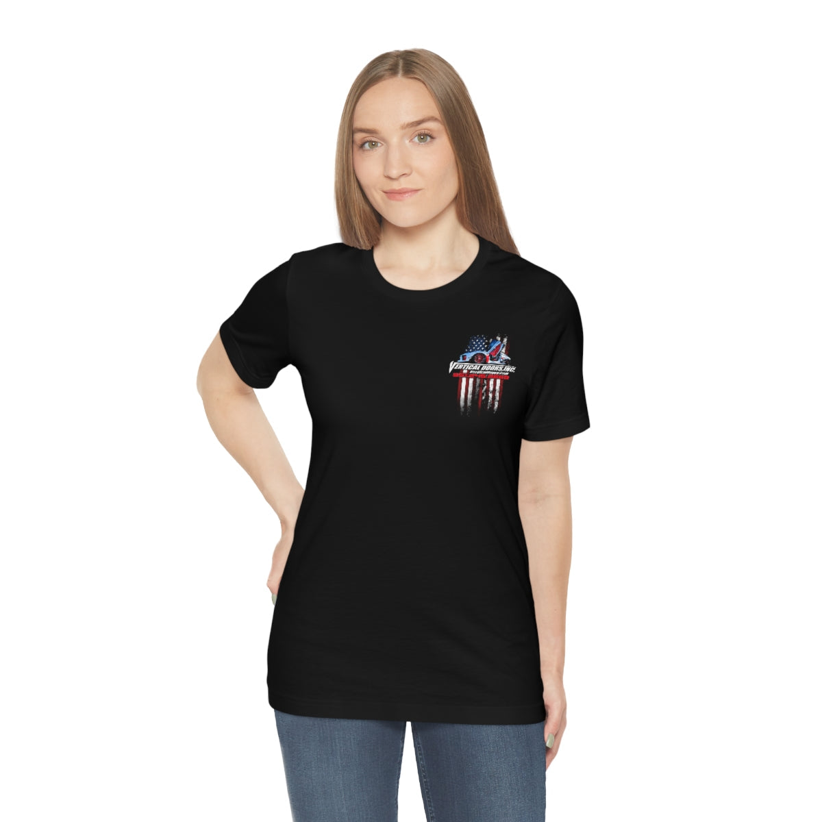 Unisex Jersey Short Sleeve Tee Tesla Model 3 Flag Color VATES317
