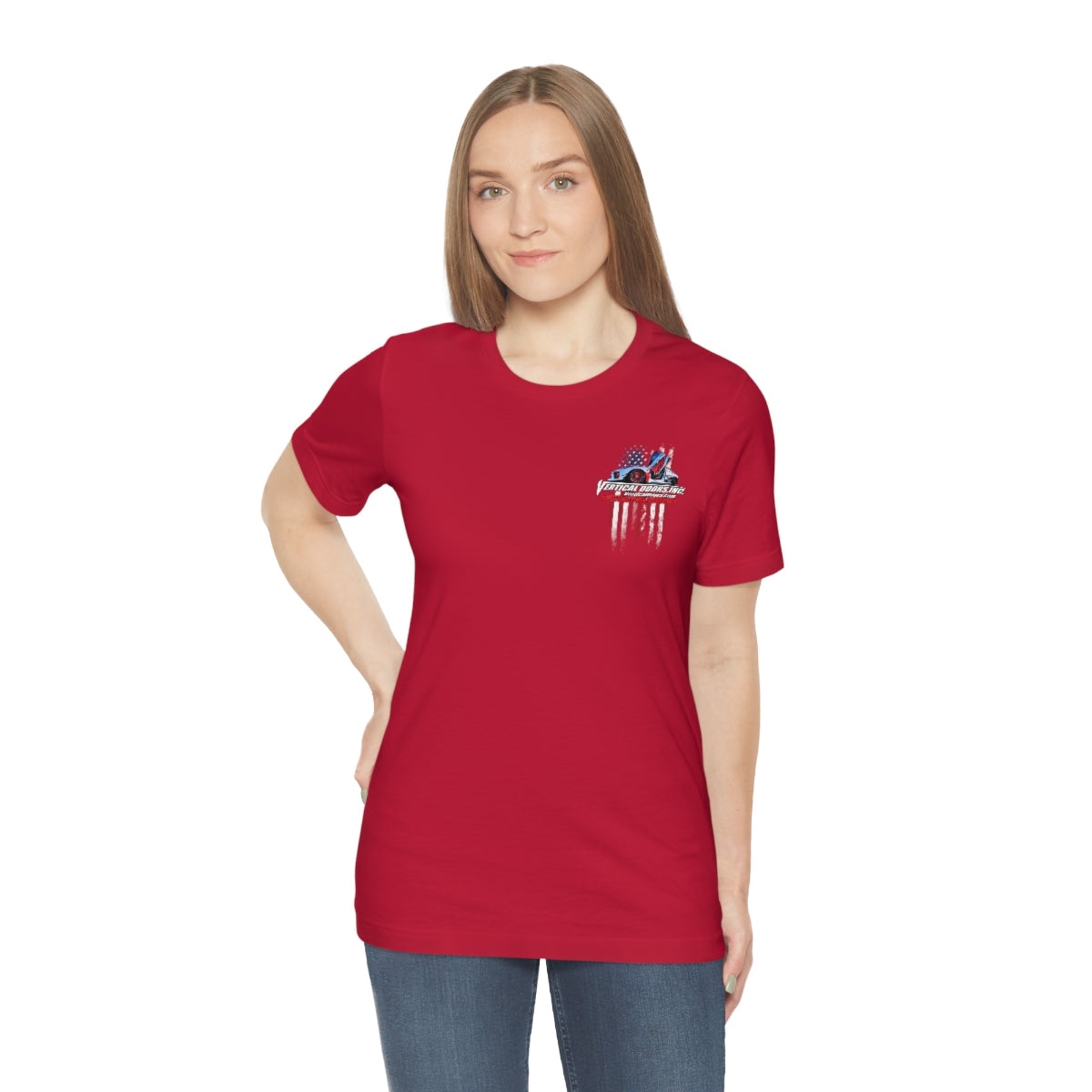 Unisex Jersey Short Sleeve Tee Tesla Model 3 Flag Color VATES317