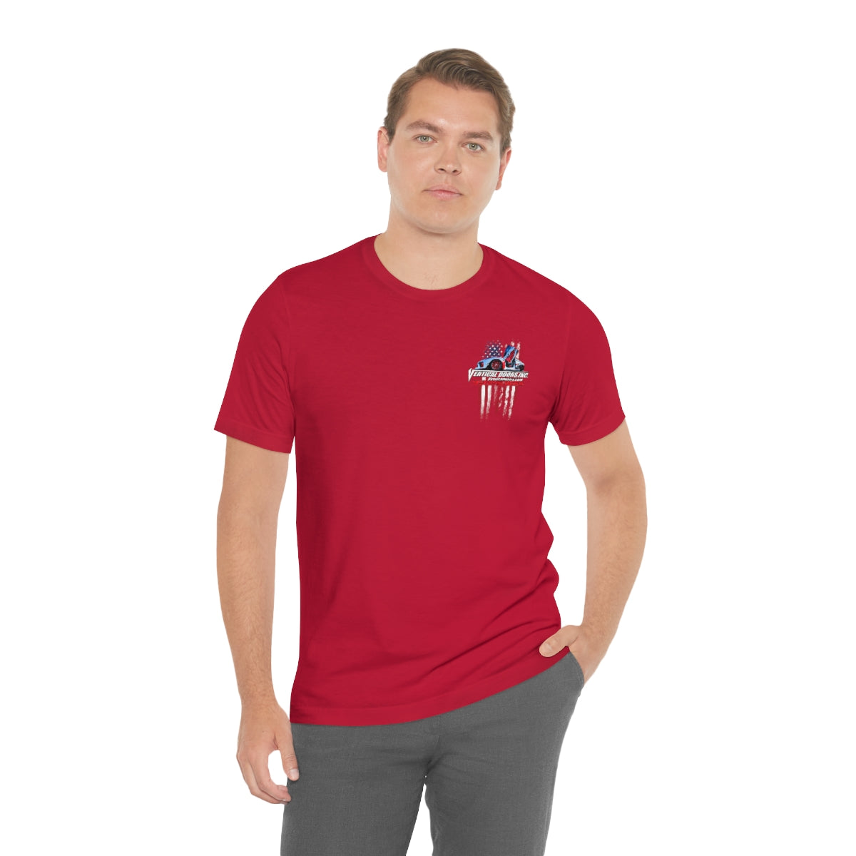 Unisex Jersey Short Sleeve Tee Tesla Model 3 Flag Color VATES317