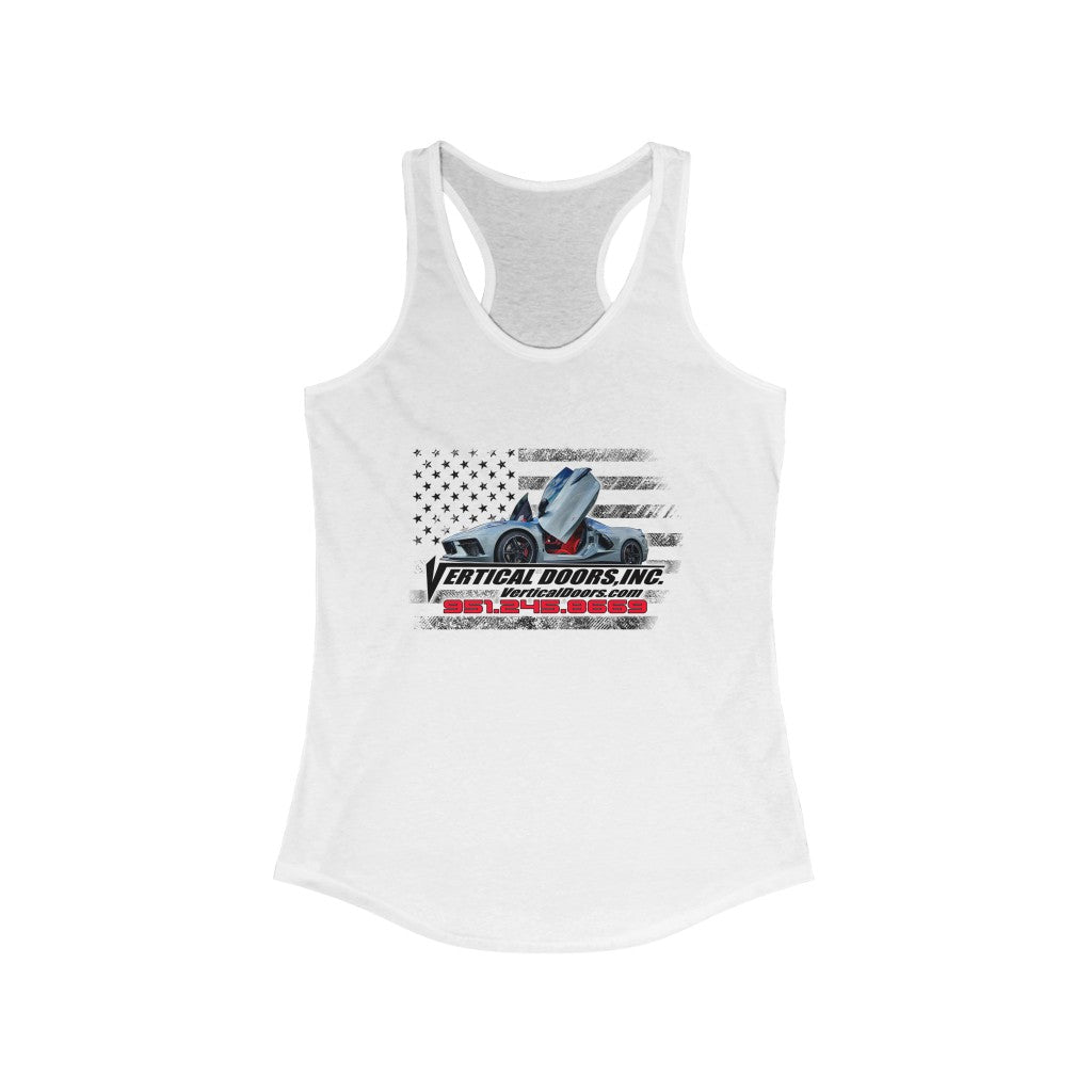 Women's Ideal Racerback Tank Corvette C8 USA Flag Vertical H