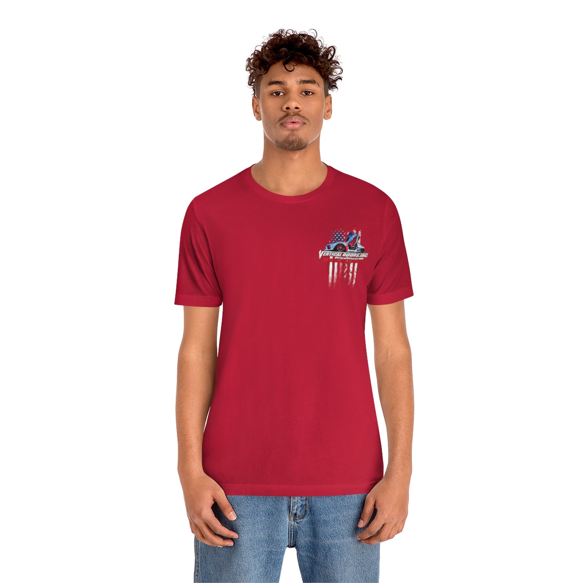 Unisex Jersey Short Sleeve Tee Tesla Model 3 Flag Color VATES317