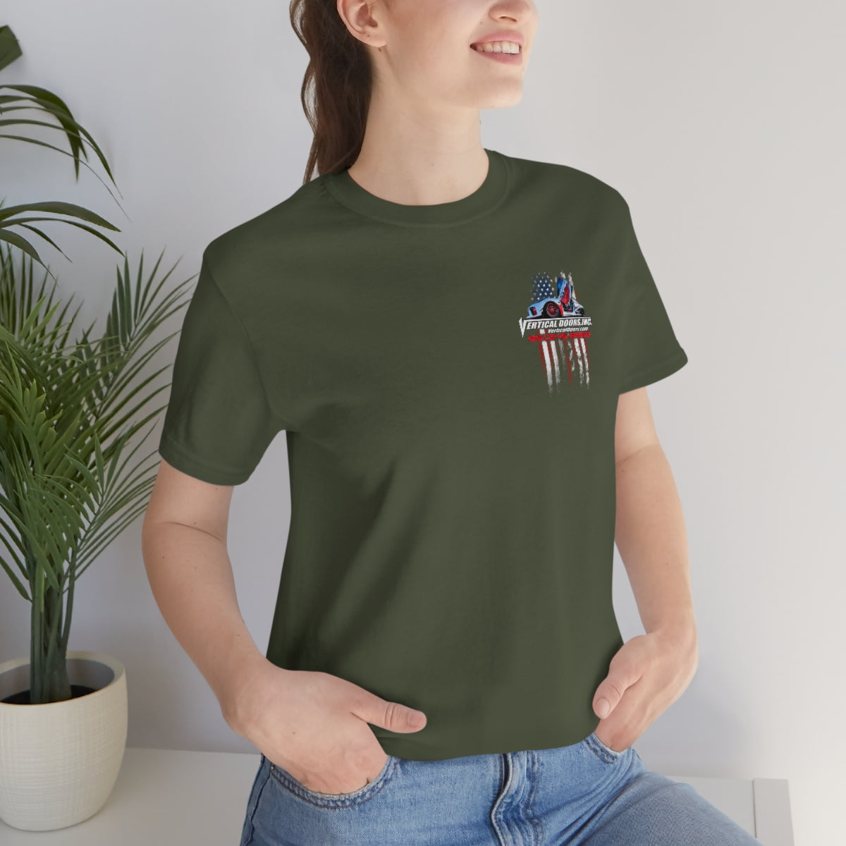 Unisex Jersey Short Sleeve Tee Tesla Model 3 Flag Color VATES317