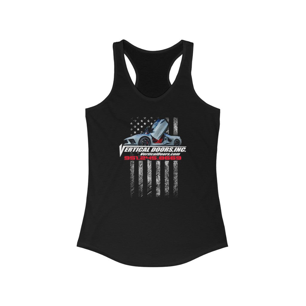Women's Ideal Racerback Tank Corvette C8 USA Flag Vertical V