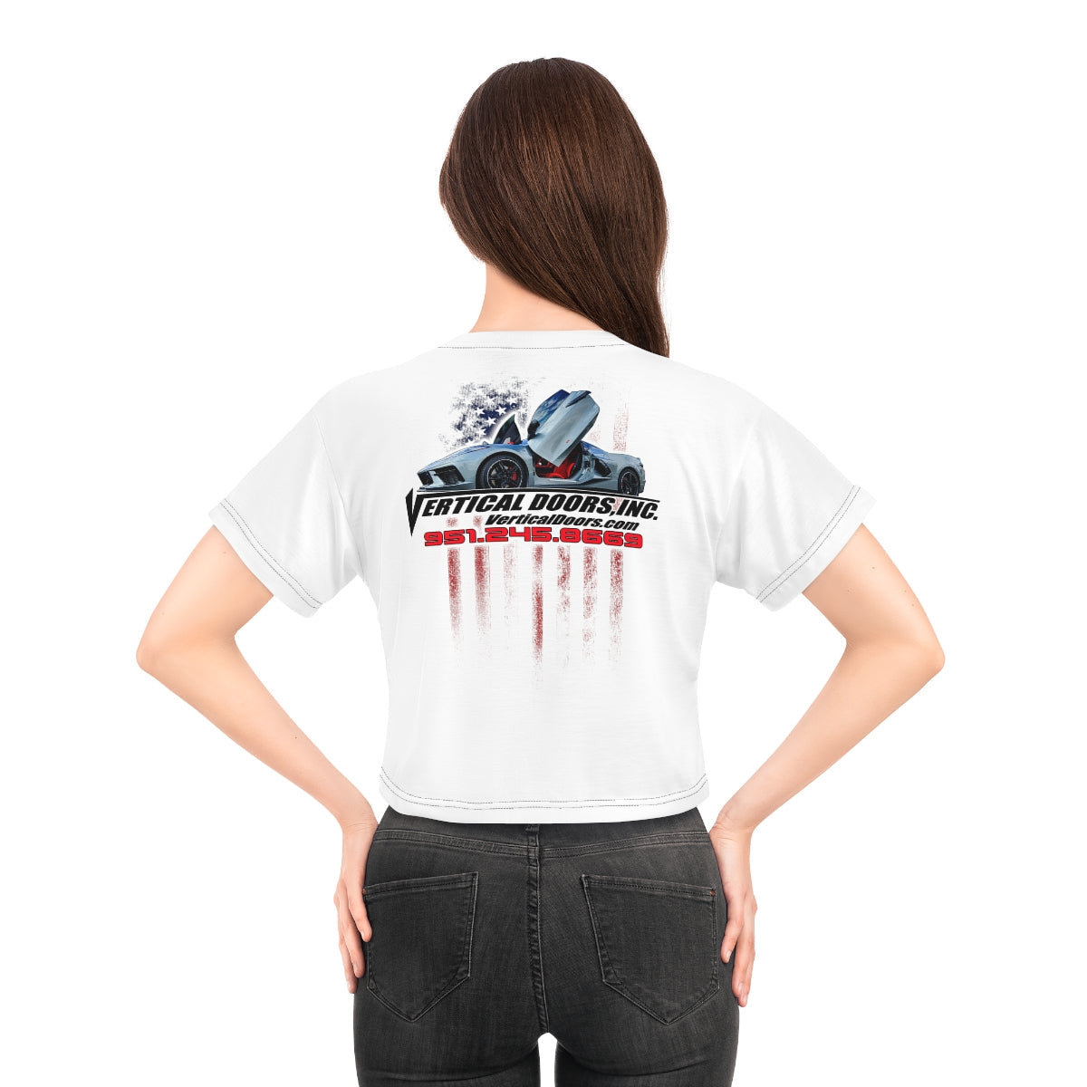AOP Crop Tee Chevrolet Corvette C8 USA Color Flag Vertical