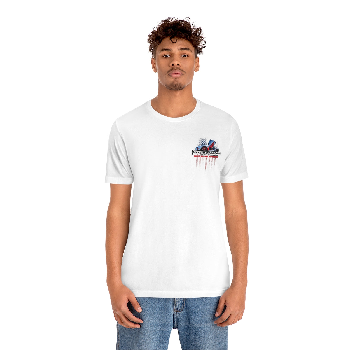 Unisex Jersey Short Sleeve Tee Tesla Model 3 Flag Color VATES317
