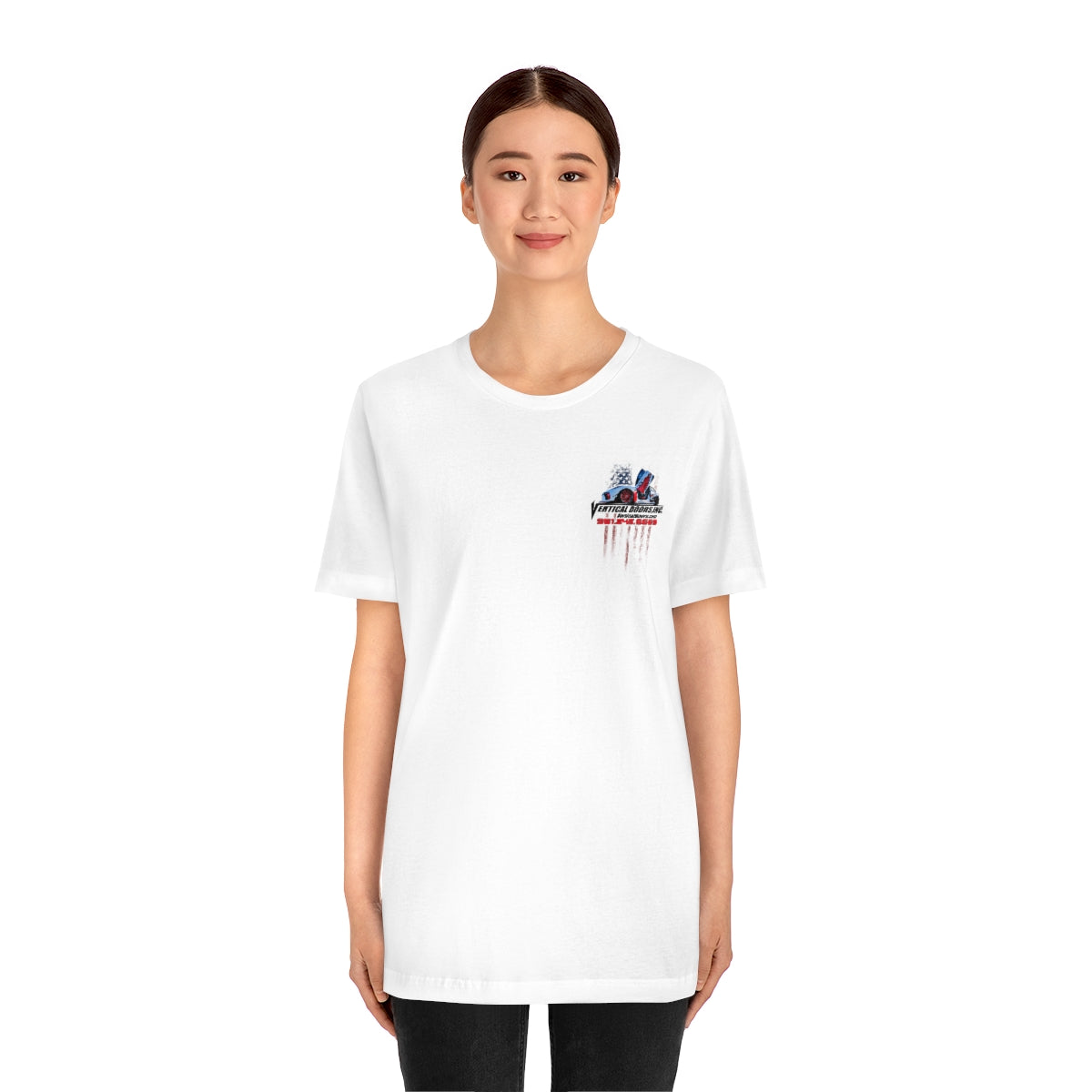 Unisex Jersey Short Sleeve Tee Tesla Model 3 Flag Color VATES317