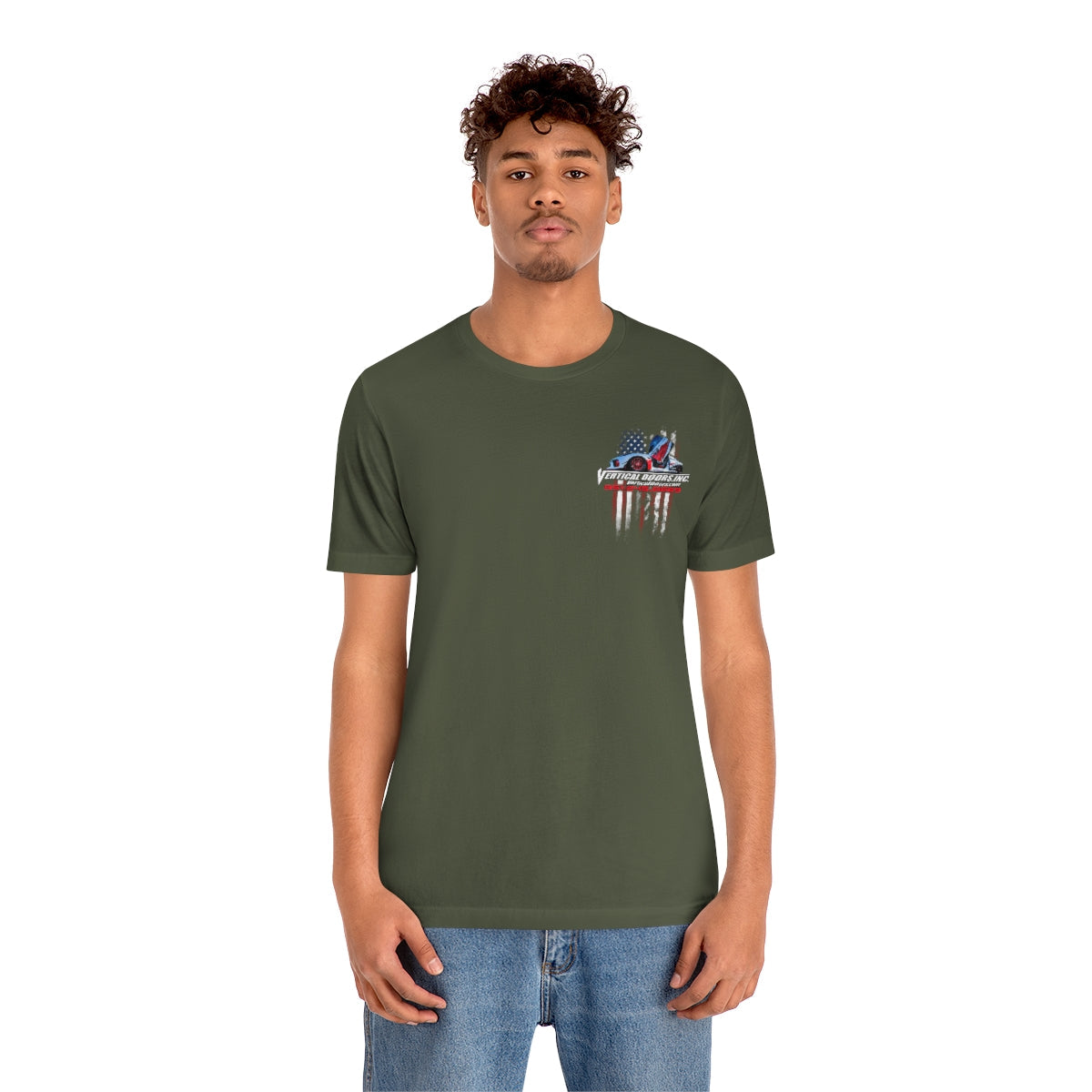 Unisex Jersey Short Sleeve Tee Tesla Model 3 Flag Color VATES317