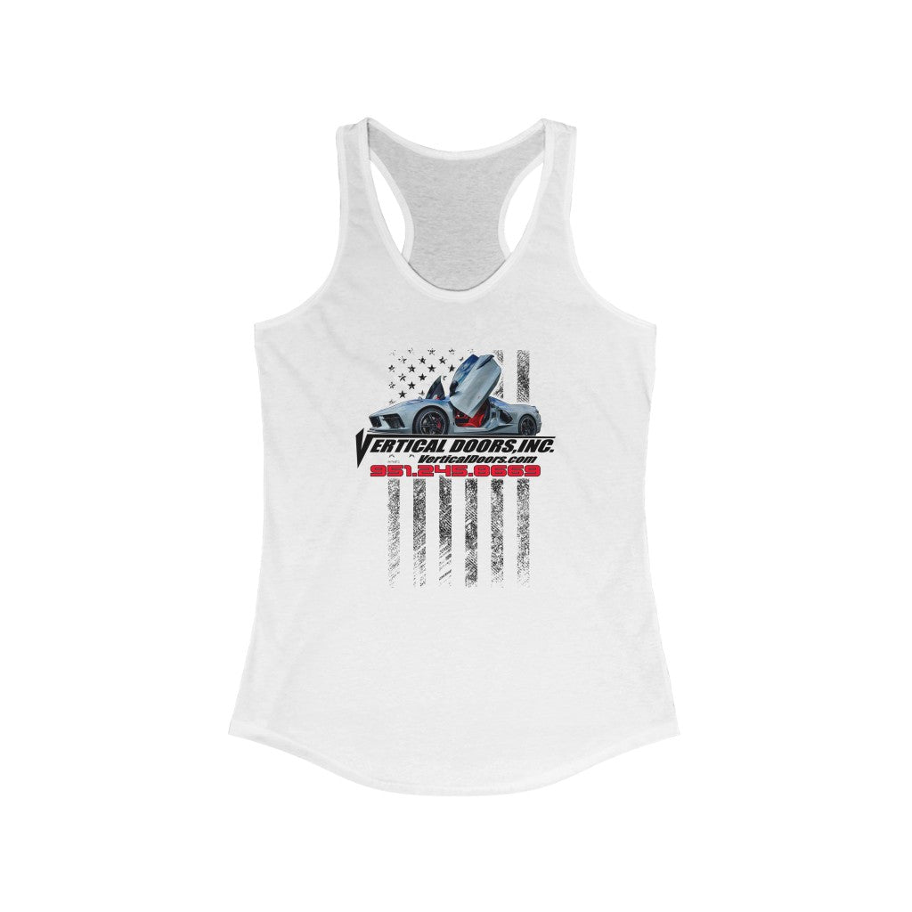 Women's Ideal Racerback Tank Corvette C8 USA Flag Vertical V