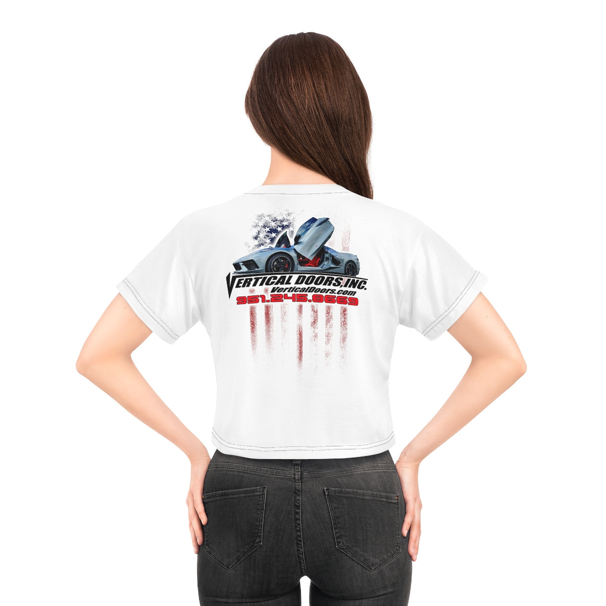 AOP Crop Tee Chevrolet Corvette C8 USA Color Flag Vertical
