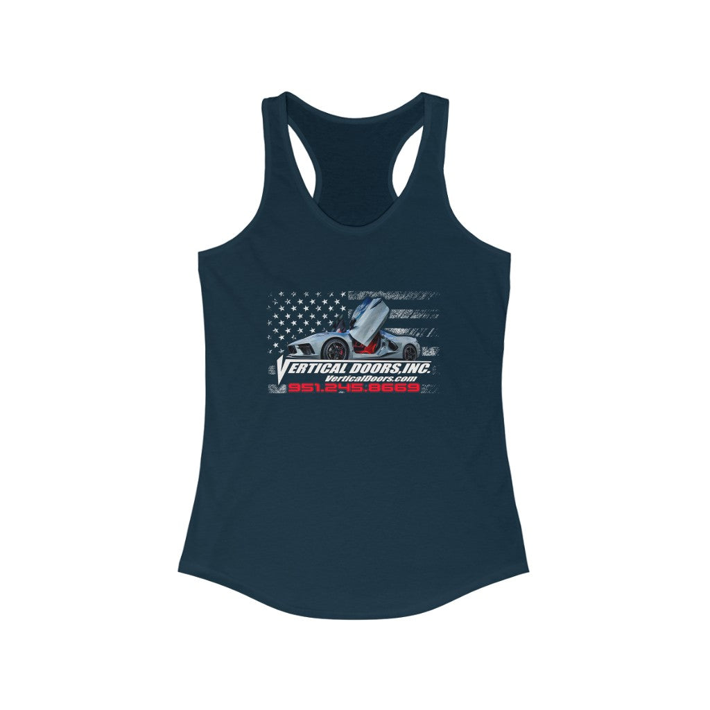 Women's Ideal Racerback Tank Corvette C8 USA Flag Vertical H