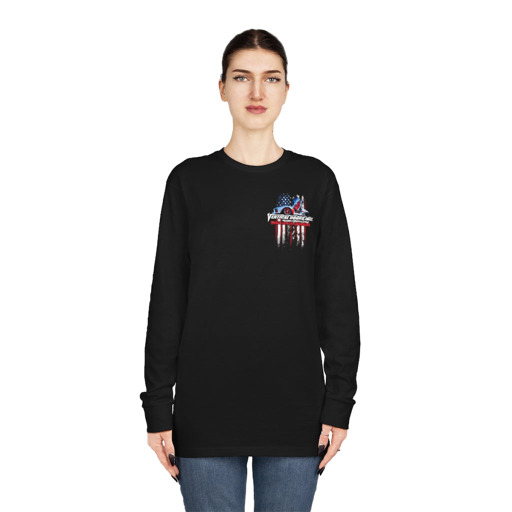 Long Sleeve Crewneck Tee Tesla Model 3 USA Color Flag V
