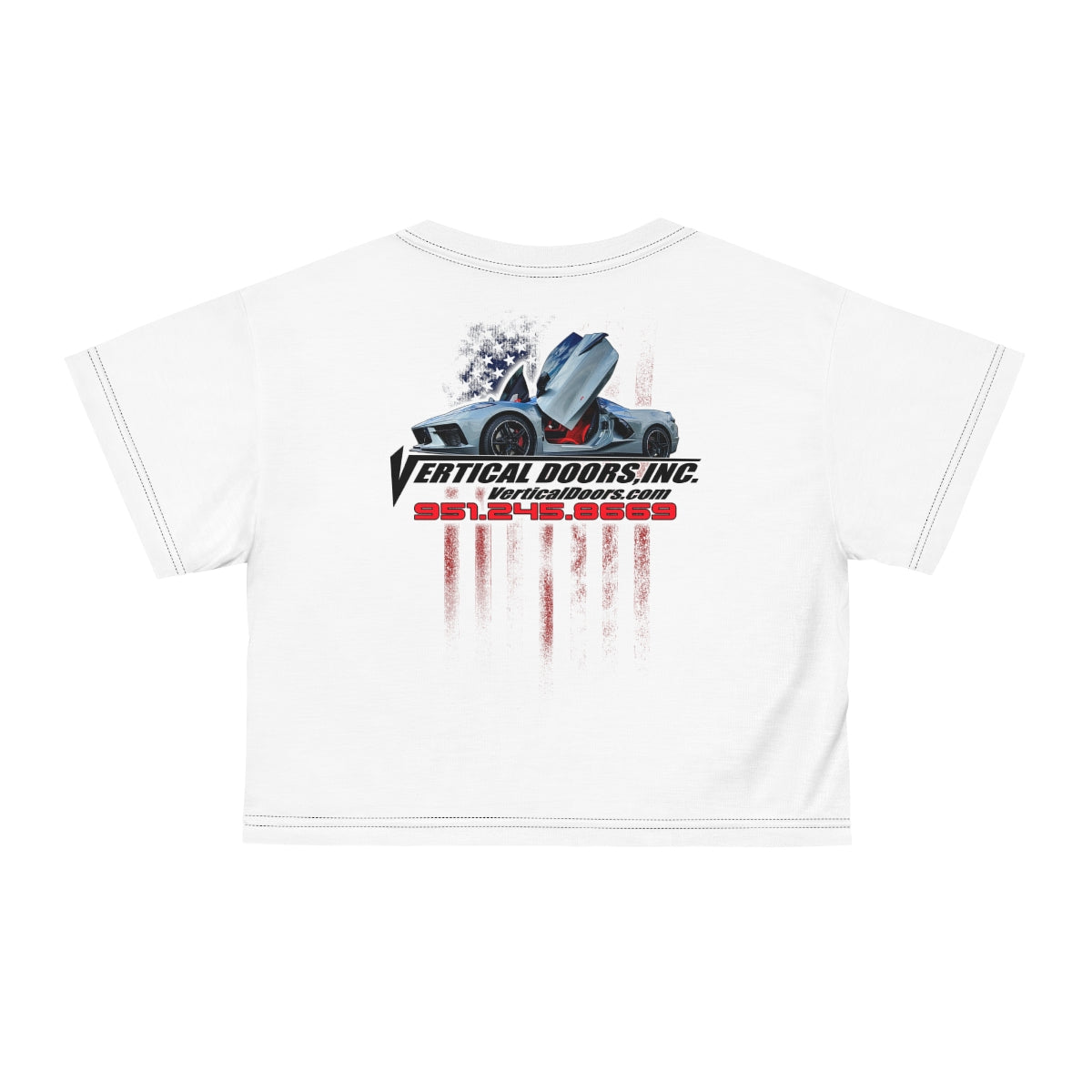 AOP Crop Tee Chevrolet Corvette C8 USA Color Flag Vertical