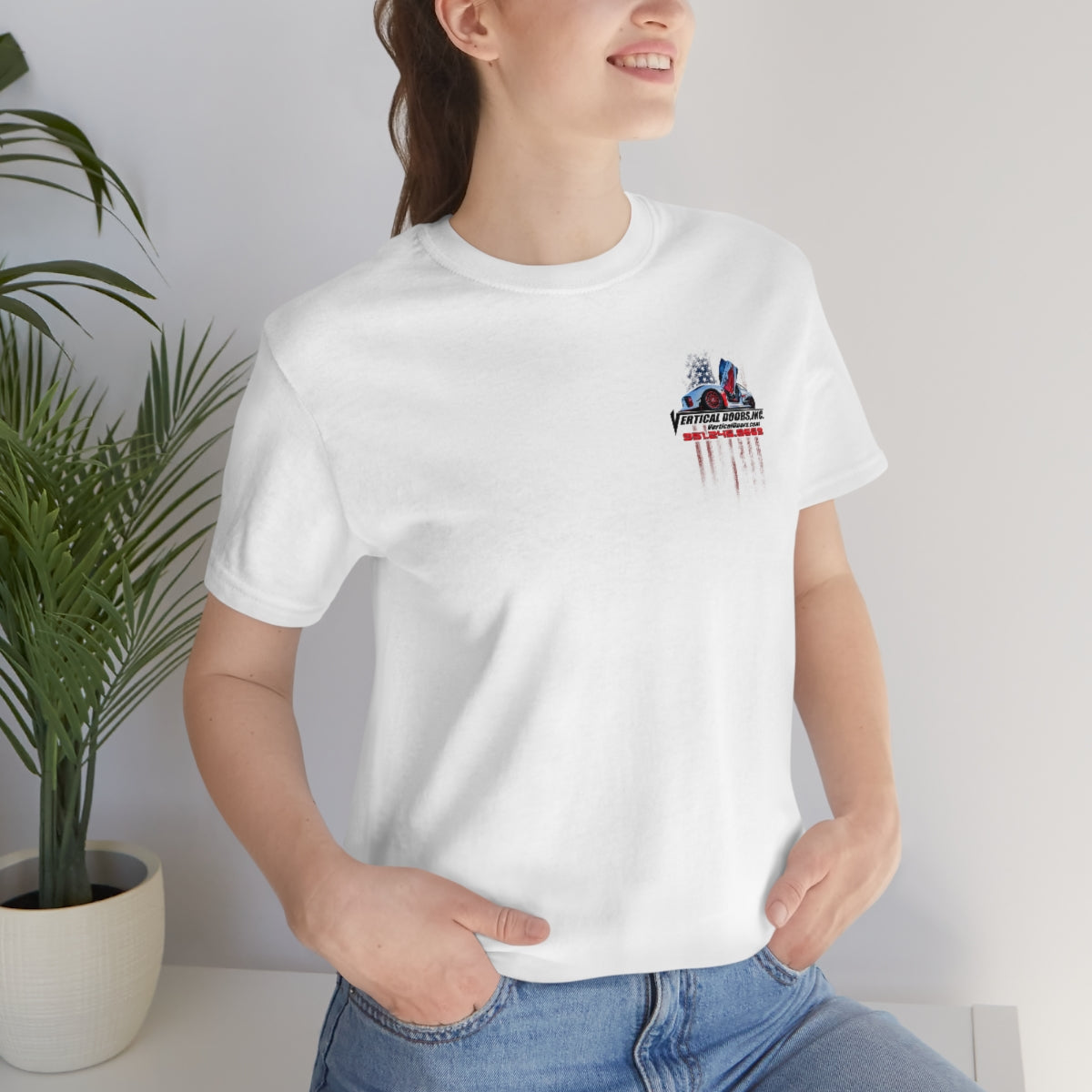 Unisex Jersey Short Sleeve Tee Tesla Model 3 Flag Color VATES317