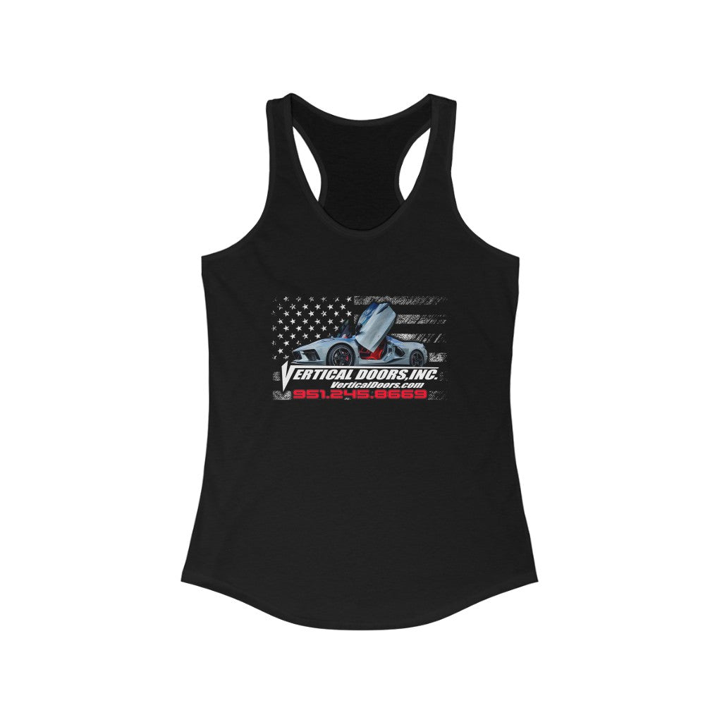 Women's Ideal Racerback Tank Corvette C8 USA Flag Vertical H