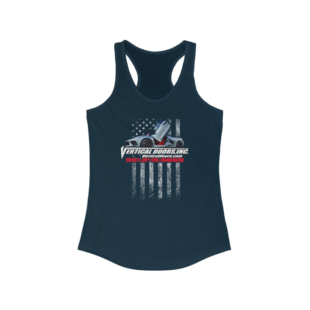 Women's Ideal Racerback Tank Corvette C8 USA Flag Vertical V