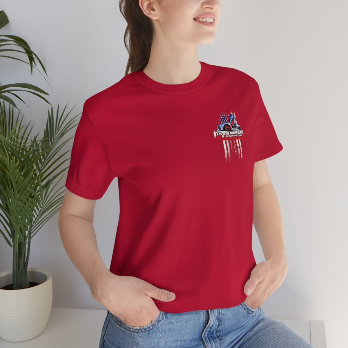 Unisex Jersey Short Sleeve Tee Tesla Model 3 Flag Color VATES317