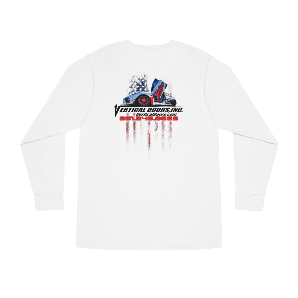 Long Sleeve Crewneck Tee Tesla Model 3 USA Color Flag V