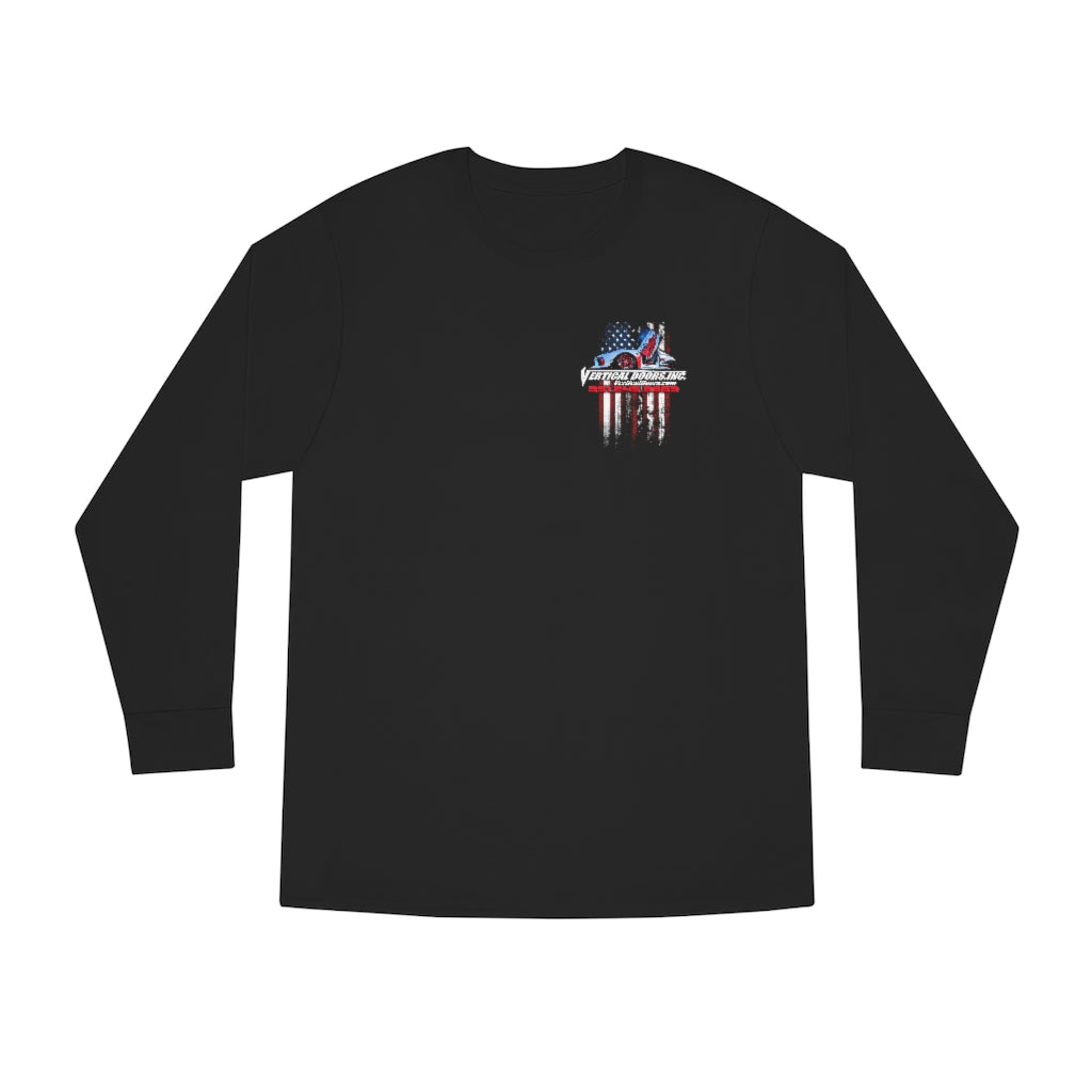 Long Sleeve Crewneck Tee Tesla Model 3 USA Color Flag V