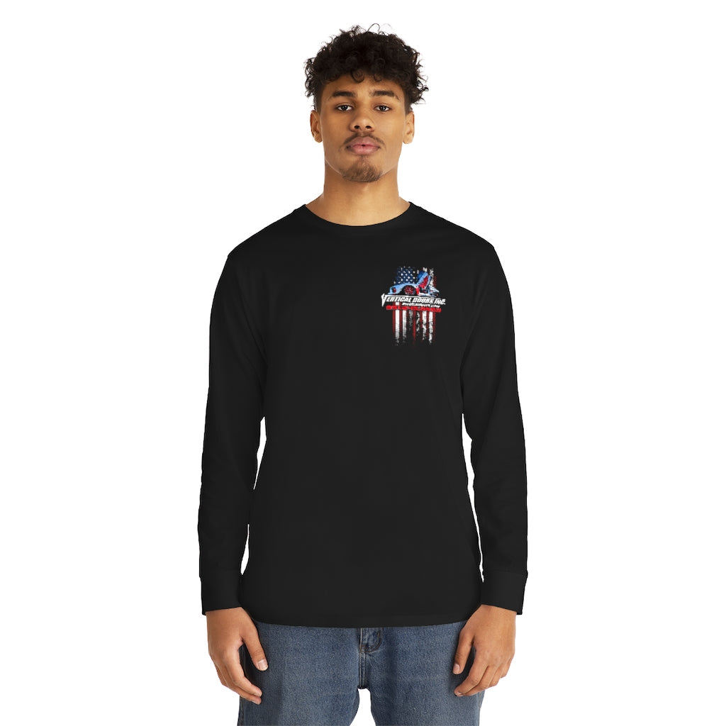 Long Sleeve Crewneck Tee Tesla Model 3 USA Color Flag V