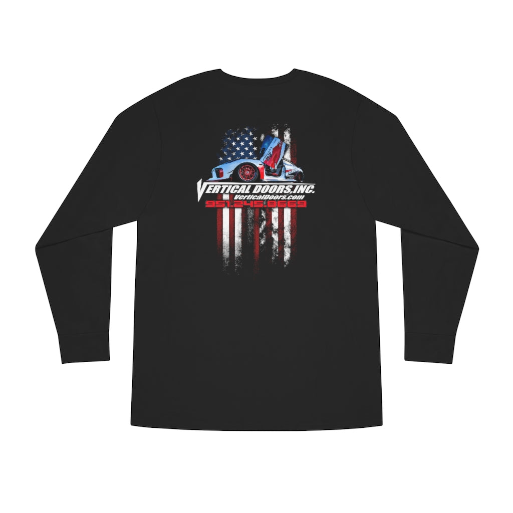 Long Sleeve Crewneck Tee Tesla Model 3 USA Color Flag V