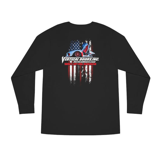 Long Sleeve Crewneck Tee Tesla Model 3 USA Color Flag V