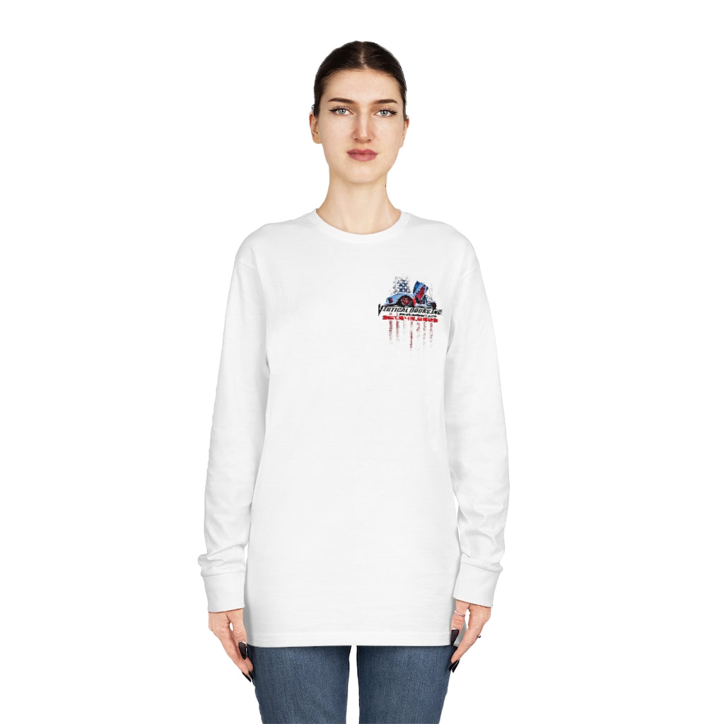 Long Sleeve Crewneck Tee Tesla Model 3 USA Color Flag V